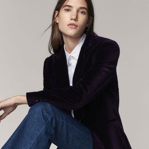 Massimo Dutti dark blue velvet coat jacket blazer